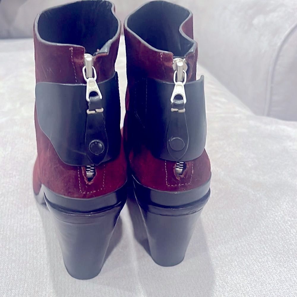 Vintage Rag & Bone burgundy suede leather 4” heel boots, zippered back. - Picture 4 of 5